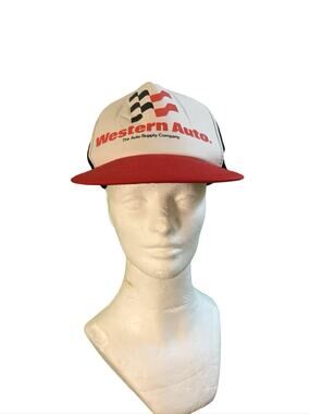 Western Auto Trucker Hat White Red Black Mesh Back Snapback Vintage 80s
